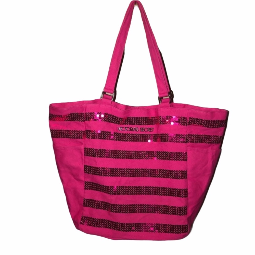 EUC. VS Hot pink sequin tote bag with vs logo brand name